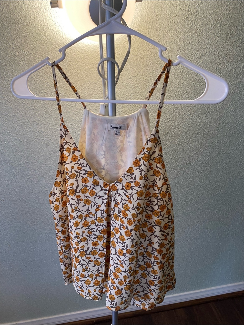 Camellia Yellow Floral V-Neck Spaghetti Strap Camisole